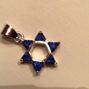 New Sterling Silver Star of David Pendant Blue Sapphire color CZ’s. 1/2”dia